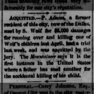 P. Adams acquitted of murdering a child.